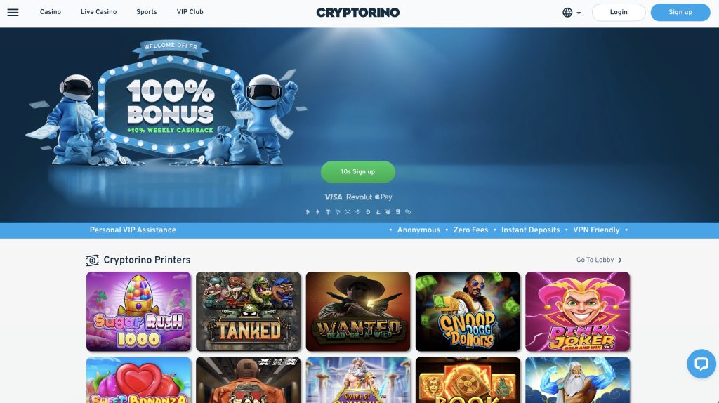 Cryptorino Bitcoin Casino Site